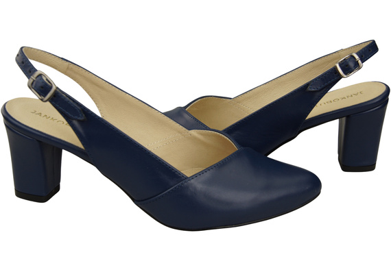 Dámské sandály na podpatku Navy Blue Natural Leather 217 ElitaBut