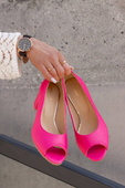 Dámská obuv PEEP TOE Neon Pink Přírodní kůže s potaženým podpatkem 192 ElitaBut