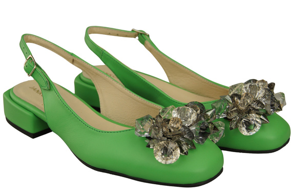 Dámská obuv Limetkové sandály s krystaly Přírodní kůže 215 ElitaBut