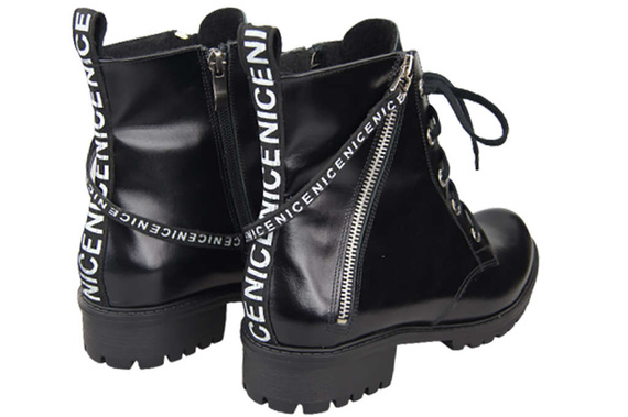 Obuv Dámské kozačky s nápisem NICE Přírodní kůže Černá lesklá 173 L ElitaBut