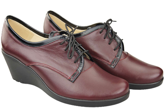 Obuv Dámské polobotky na vysokém podpatku z přírodní kůže Maroon 181 ElitaBut