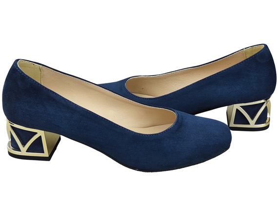 Pohodlné dámské boty Námořnická modř lodičky s ozdobným podpatkem Přírodní semišová kůže 219 Od ElitaBut