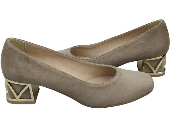 Pohodlné dámské boty Cappuccino tmavé lodičky s ozdobným podpatkem Přírodní semišová kůže 219 Od ElitaBut