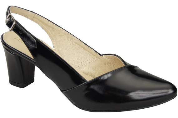 Dámská obuv Černé lesklé sandály na podpatku Přírodní kůže 217 ElitaBut