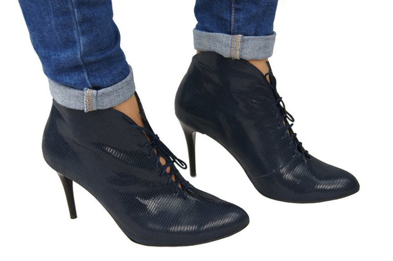 Dámské kozačky námořnická modř Embossed Jaro / podzim přírodní kůže 955 ElitaBut