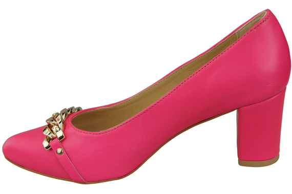 Klasické dámské boty Neon Pink Natural Leather pumps with Gold Ornamental Chain 200 ElitaBut