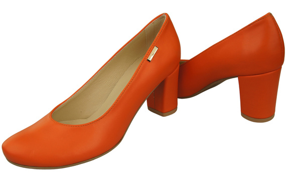 Obuv Classic Dámské oranžové lodičky z přírodní kůže Almond Nose 201 ElitaBut