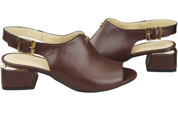 Dámská obuv Čokoládové sandály se zlatou přezkou Přírodní kůže 198 ElitaBut