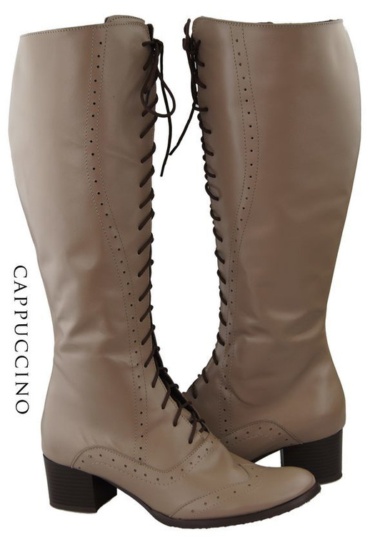 Dámské kozačky Cappuccino Dark Lace-up přírodní kůže 595 ElitaBut