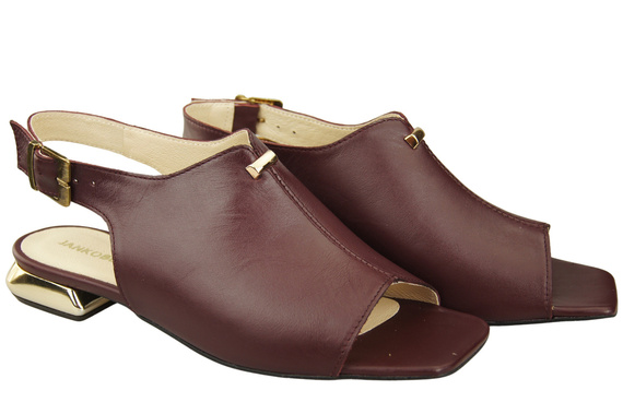 Pohodlné dámské sandály Maroon Flat Gold Heel Natural Leather 207 ElitaBut