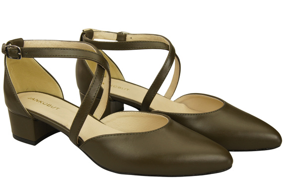 Dámské Sandály Kožené Olive s Pásky na Nízkém Podpatku 223 ElitaBut