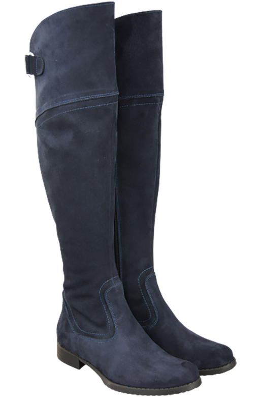 Dámské boty Navy blue Musketeers High over the knee natural leather Velour 154 ElitaBut
