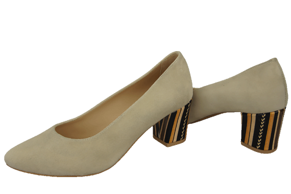 Dámská obuv Beige Natural Suede Leather Decorative Heel 158 With ElitaBut