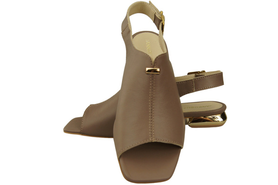 Pohodlné dámské sandály Cappuccino Dark Flat Golden Heel Natural Leather 207 ElitaBut