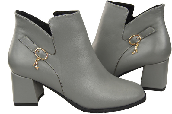 Dámské kotníkové boty ElitaBut 226 Ash z pravé kůže, zateplené, hranatá špička, široký podpatek (blok)