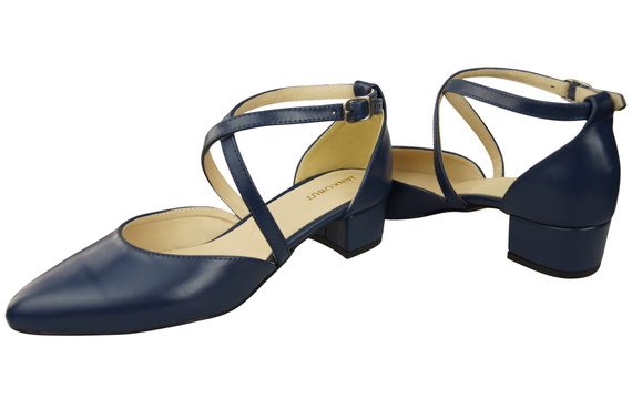 Dámské Sandály Kožené Námořnická modř s Pásky na Nízkém Podpatku 223 ElitaBut