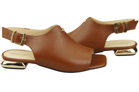 Pohodlná dámská obuv Sandály hnědé s plochým zlatým podpatkem Přírodní kůže 207 ElitaBut