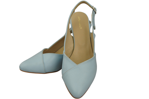 Dámské sandály Light Blue na podpatku z přírodní kůže 217 ElitaBut