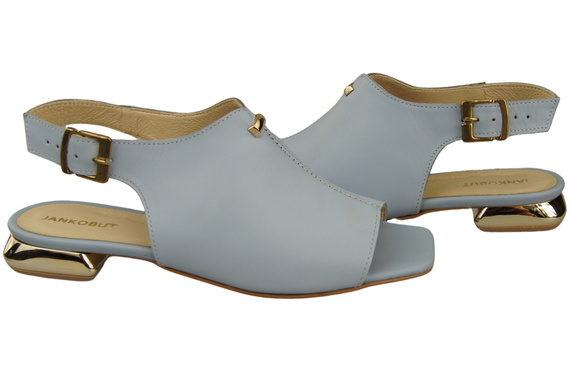 Pohodlné dámské sandály Bright Blue Flat Gold Heel Natural Leather 207 ElitaBut