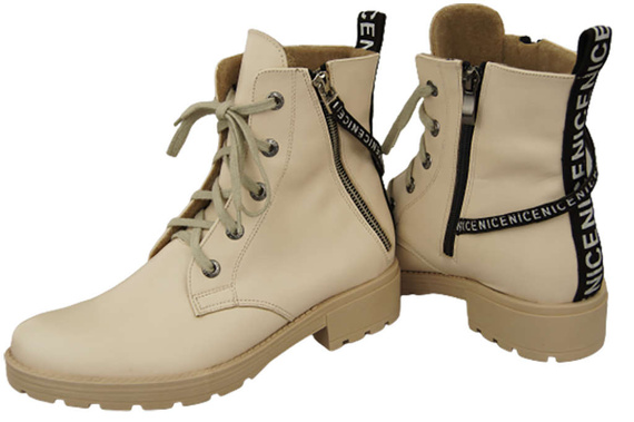 Obuv Kozačky Kozačky Dámské béžové kozačky s nápisem NICE Přírodní kůže 173 Od ElitaBut