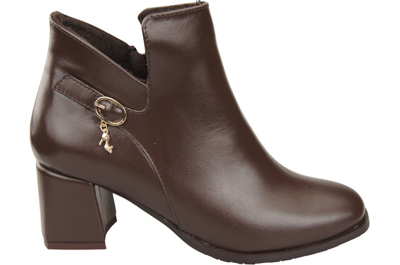 Dámské kotníkové boty ElitaBut 226 Čokoláda z pravé kůže, zateplené, hranatá špička, široký podpatek (blok)