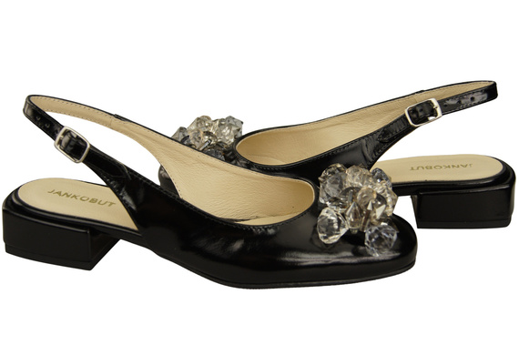 Dámská obuv Černé lesklé sandály s krystaly Přírodní kůže 215 ElitaBut