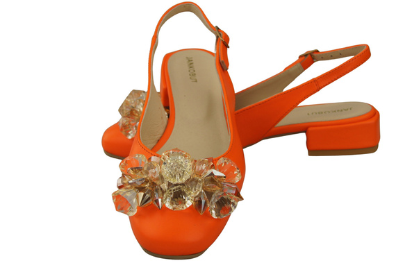 Dámská obuv Oranžové sandály s krystaly Přírodní kůže 215 ElitaBut