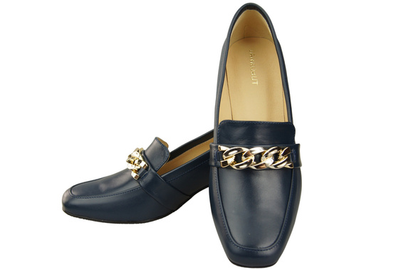 Dámská obuv Navy Blue with Embellished Chain Moccasin pumps Přírodní kůže 193 ElitaBut