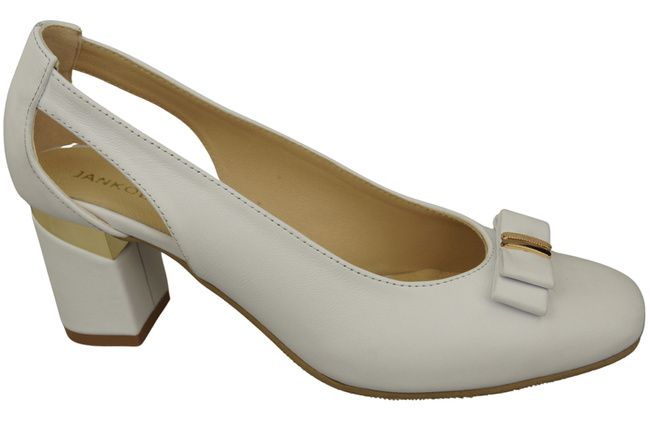 Boty Dámské lodičky bílé z přírodní kůže s ozdobným podpatkem 199 ElitaBut