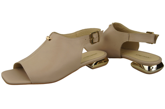 Pohodlné dámské sandály Cappuccino Bright Flat Gold Heel Natural leather 207 ElitaBut