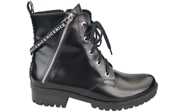 Obuv Kozačky Černé lesklé dámské s nápisem NICE Přírodní kůže 173 Od ElitaBut