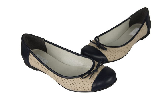 Dámská baletní obuv Openwork z přírodní kůže Navy blue-Beige 661 ElitaBut