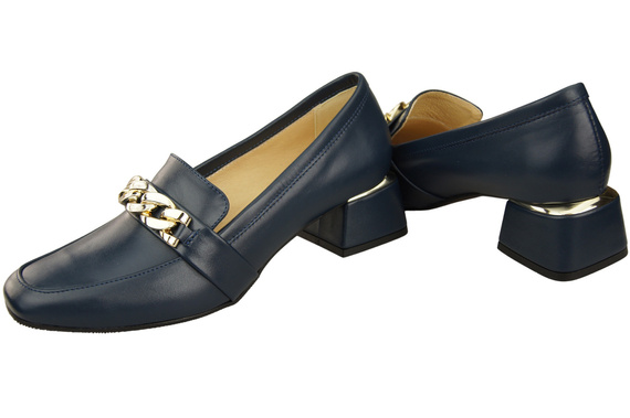 Dámská obuv Navy Blue with Embellished Chain Moccasin pumps Přírodní kůže 193 ElitaBut