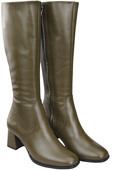 Pohodlné dámské olivové kožené boty na nízkém podpatku 212 ElitaBut