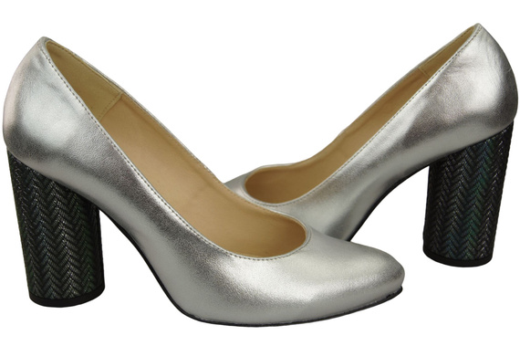 Dámská obuv Stříbrné lodičky Přírodní kůže Barevný ozdobný podpatek 194 ElitaBut