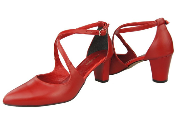 Dámské sandály na nízkém podpatku Červená kůže 102 ElitaBut