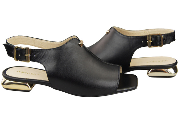 Pohodlná dámská obuv Sandály černé s plochým zlatým podpatkem Přírodní kůže 207 ElitaBut