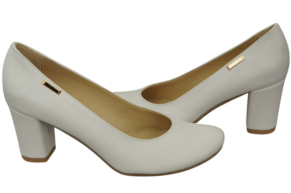 Dámské boty Classic White Natural Leather Almond Nose pumps 201 ElitaBut