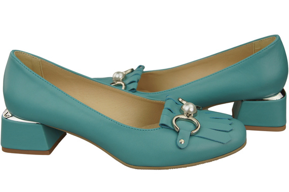 Dámská obuv Střapcem zdobené lodičky Tyrkysová přírodní kůže 195 ElitaBut