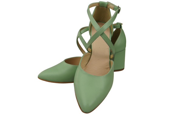 Elegantní Mátový kožené sandály s otevřenými boky na robustním podpatku 218 ElitaBut