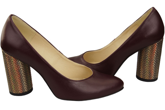 Dámské lodičky z přírodní kůže Barevný ozdobný podpatek 194 ElitaBut