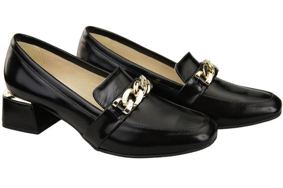 Dámské boty černé lesklé s ozdobným řetízkem Dámské mokasínové lodičky z přírodní kůže 193 ElitaBut