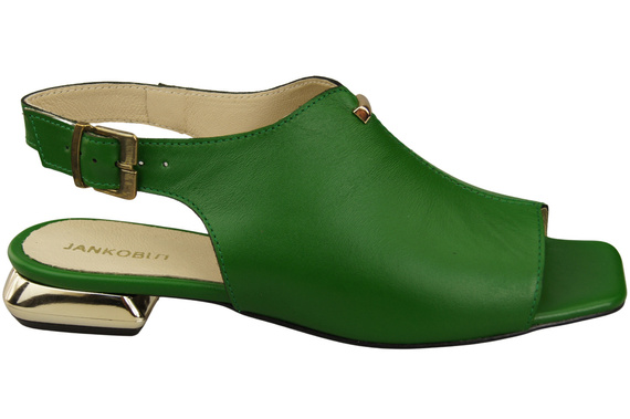Pohodlná dámská obuv Sandály zelené Plochý zlatý podpatek Přírodní kůže 207 ElitaBut