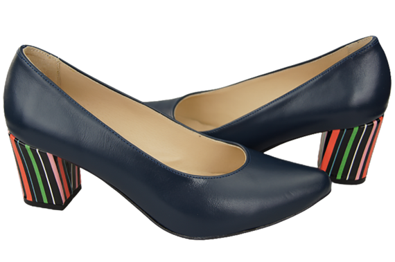 Dámská obuv Námořnická modř Lodičky z přírodní kůže s ozdobným podpatkem 158 ElitaBut