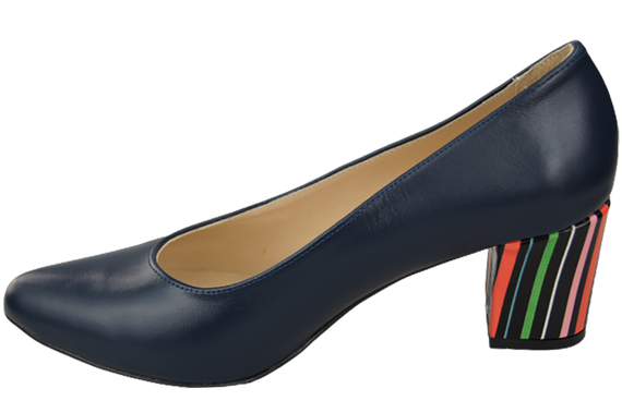 Dámská obuv Námořnická modř Lodičky z přírodní kůže s ozdobným podpatkem 158 ElitaBut