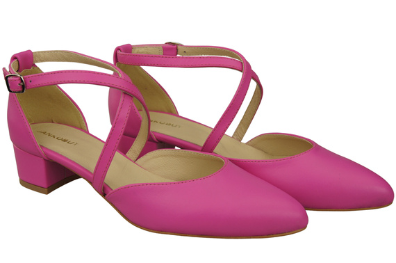 Dámské Sandály Kožené Fuchsie s Pásky na Nízkém Podpatku 223 ElitaBut