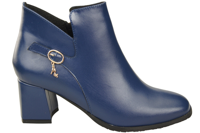 Dámské kotníkové boty ElitaBut 226 Námořnická modř z pravé kůže, zateplené, hranatá špička, široký podpatek (blok)
