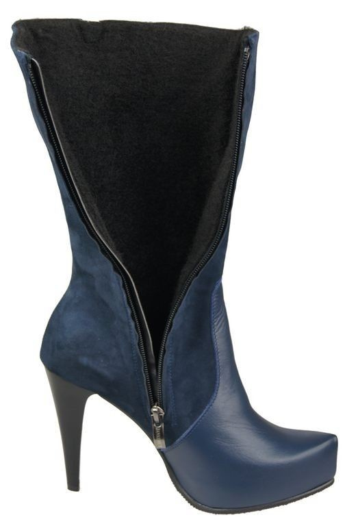 Obuv Dámské kozačky Polobotky z přírodní kůže Námořnická modrá 883 ElitaBut