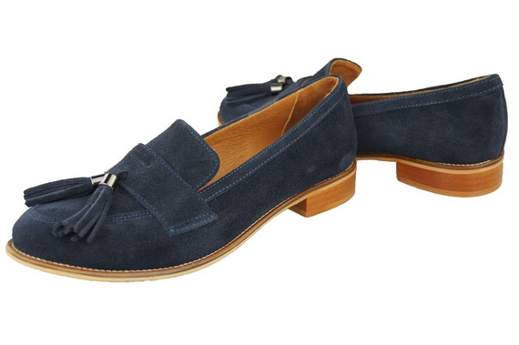 Dámská obuv Mokasyny Přírodní kůže Velour Navy Blue 134 ElitaBut