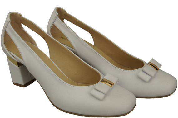 Boty Dámské lodičky bílé z přírodní kůže s ozdobným podpatkem 199 ElitaBut